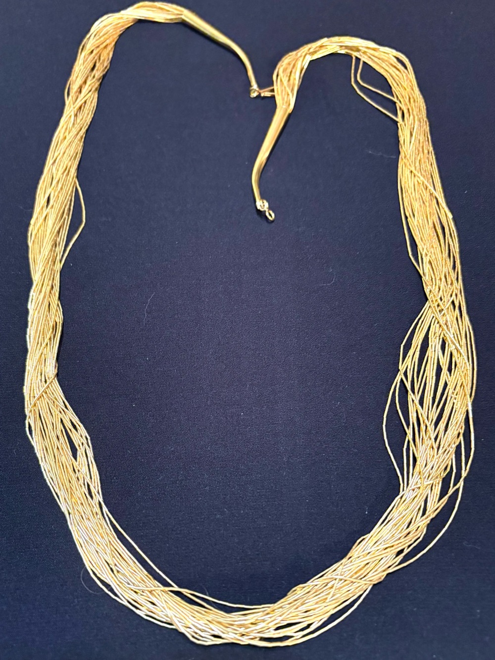 Vintage Gold Filled Heishi Tubes 28 Strand Liquid Necklace - 32”